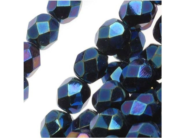 Czech Fire-Polish Bead 6mm Blue Iris (25pc Strand) by Starman Czech Fire-Polish Bead 6mm Blue Iris (25pc Strand) by Starman