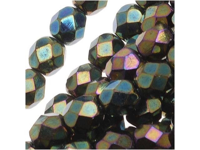 Czech Fire-Polish Bead 6mm Green Iris (25pc Strand) by Starman