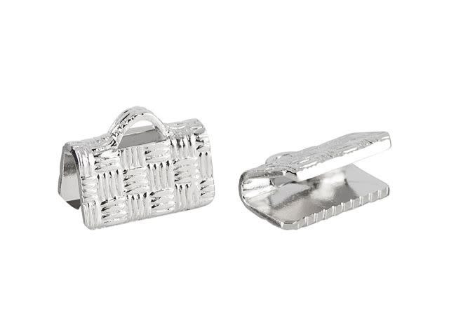 10mm Silver-Plated Basket Weave Ribbon End Crimp (1 Pair)