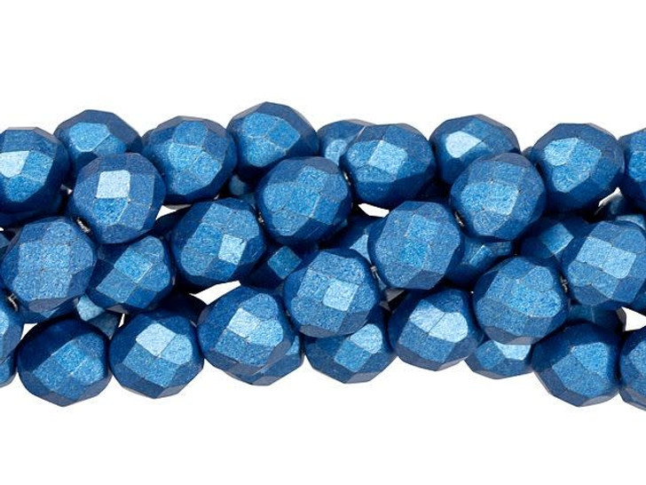 Czech Fire-Polish Bead 8mm ColorTrends Saturated Metallic Nebulas Blue (25pc Strand) by Starman