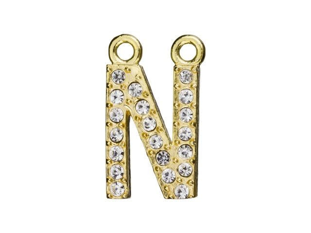 Gold Finish Letter N Pendant with 2 Rings (12.5mm)