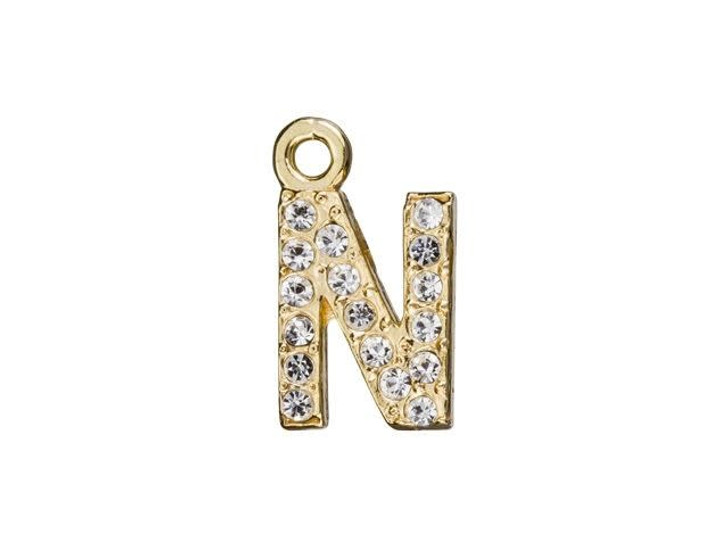 Gold Finish Letter N Pendant with Ring (7mm)
