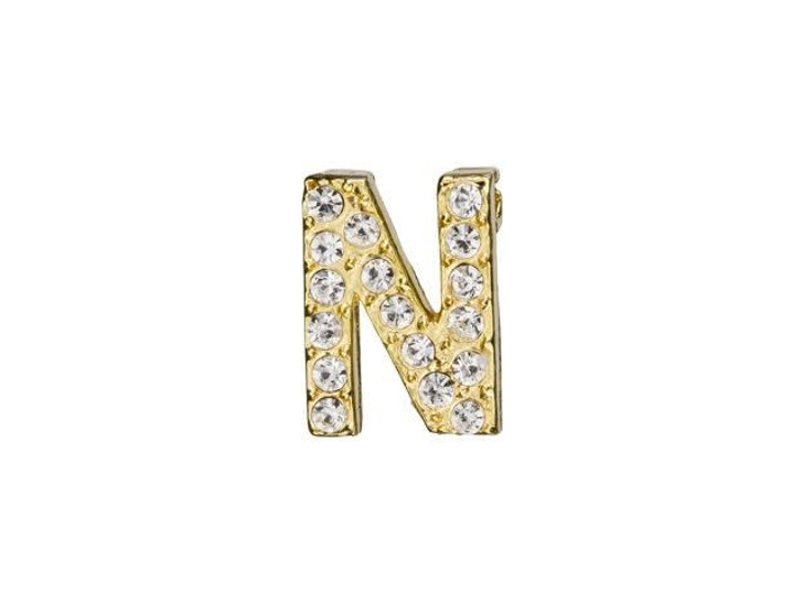Gold Finish Letter N Pendant with Tube Bail (7mm)
