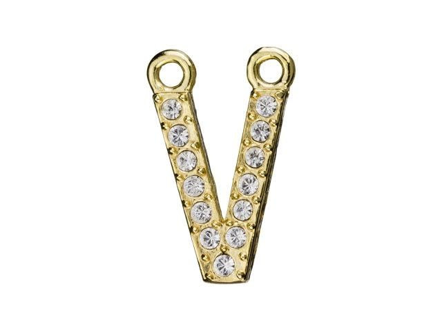 Gold Finish Letter V Pendant with 2 Rings (12.5mm)