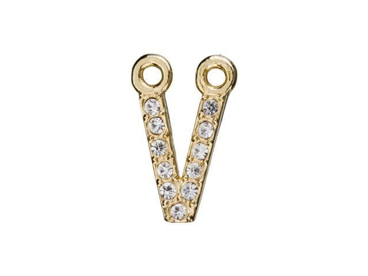 Gold Finish Letter V Pendant with 2 Rings (7mm)