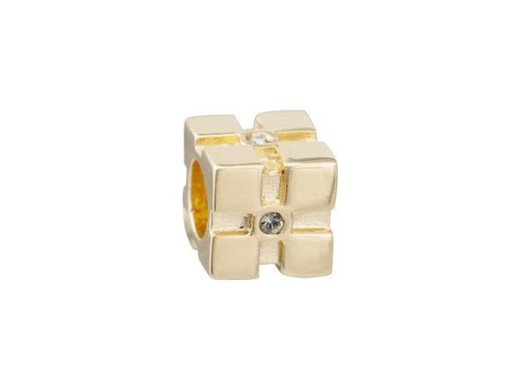 Gold-Finish Square Large-Hole Bead with Black Diamond Crystals
