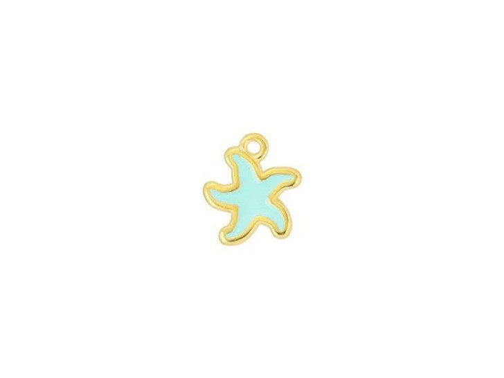 Gold-Plated 12mm Mint Enamel Starfish Charm