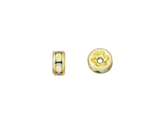 Gold-Plated 4.5mm Crystal AB Rhinestone Rondelle Spacer Bead