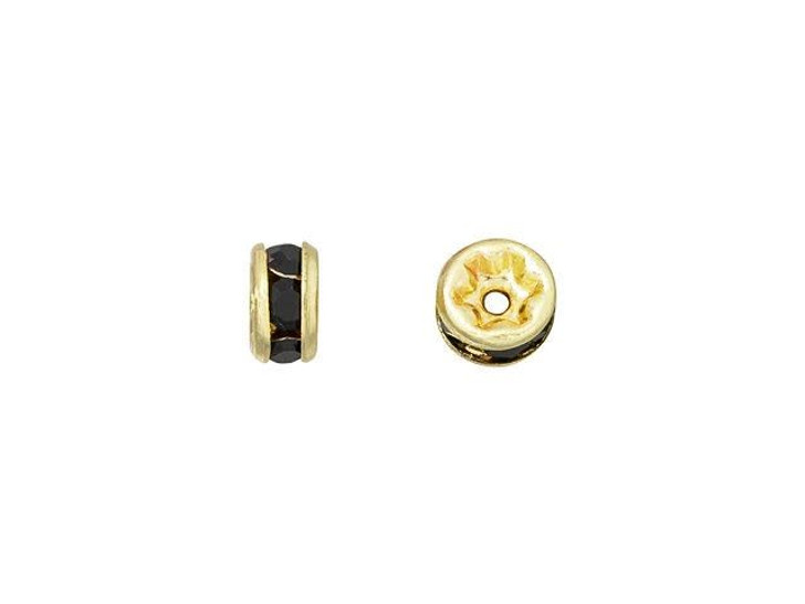 Gold-Plated 4.5mm Jet Rhinestone Rondelle Spacer Bead