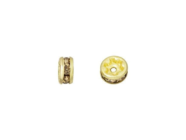 Gold-Plated 4.5mm Smoky Topaz Rhinestone Rondelle Spacer Bead