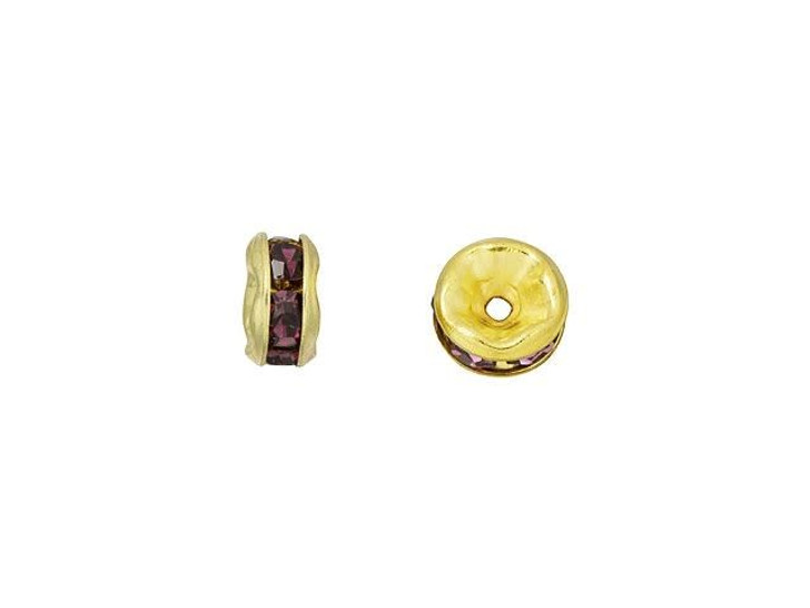 Gold-Plated 5mm Amethyst Rhinestone Rondelle Spacer Bead Gold-Plated 5mm Amethyst Rhinestone Rondelle Spacer Bead