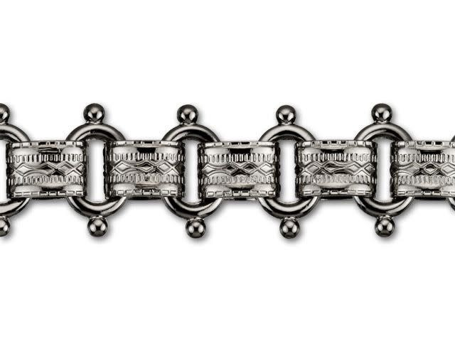 12mm Gunmetal-Plated Brass Beaded Vintage Reproduction Chain by the Foot