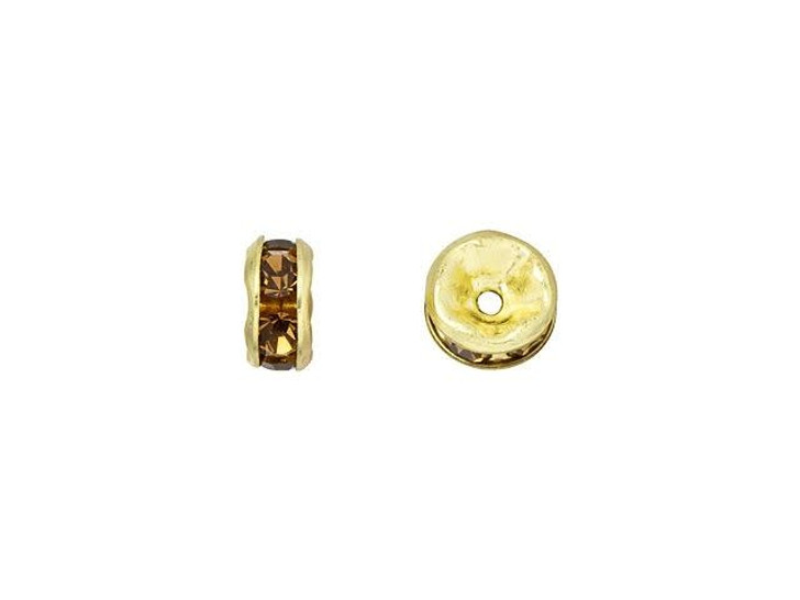 Gold-Plated 5mm Smoky Topaz Rhinestone Rondelle Spacer Bead Gold-Plated 5mm Smoky Topaz Rhinestone Rondelle Spacer Bead