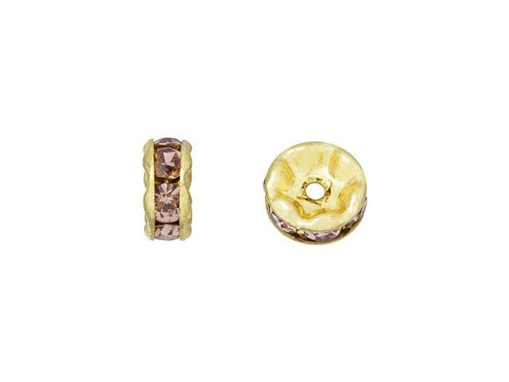 Gold-Plated 6mm Light Amethyst Rhinestone Rondelle Spacer Bead Gold-Plated 6mm Light Amethyst Rhinestone Rondelle Spacer Bead