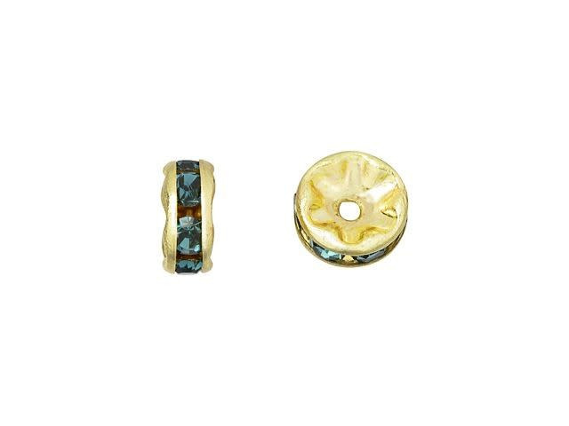 Gold-Plated 6mm Montana Blue Rhinestone Rondelle Spacer Bead