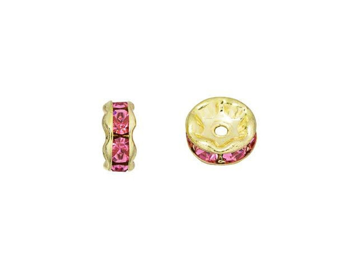 Gold-Plated 6mm Rosaline Rhinestone Rondelle Spacer Bead