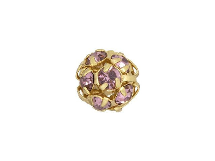 Gold-Plated 8mm Light Amethyst Rhinestone Ball Bead