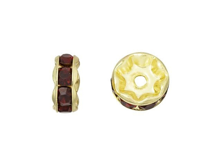 Gold-Plated 8mm Ruby Rhinestone Rondelle Spacer Bead Gold-Plated 8mm Ruby Rhinestone Rondelle Spacer Bead