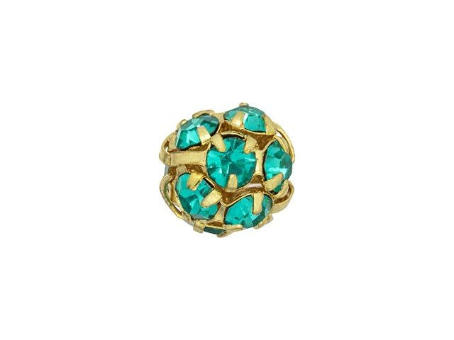 Gold-Plated 8mm Teal Rhinestone Ball Bead
