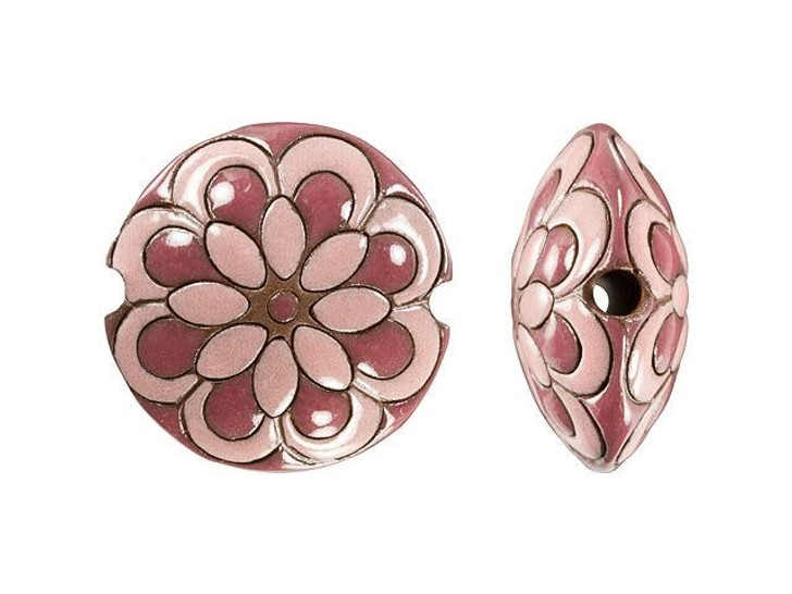 Golem Design Studio Stoneware 23mm Pink and Fuchsia Flower Lentil Bead