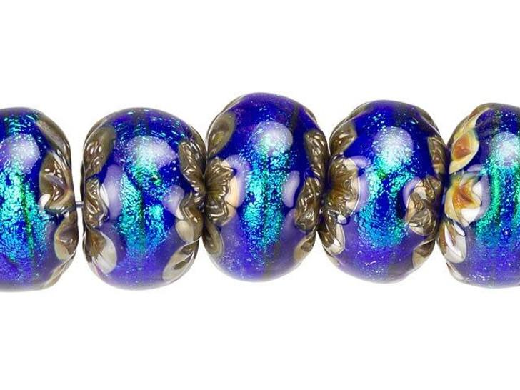 Grace Lampwork Sapphire Sea Simmer Roundel Bead (7pc) Strand