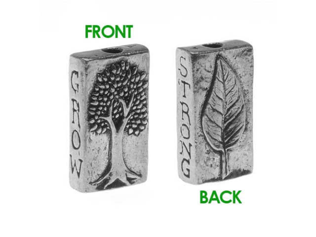 Green Girl Studios Pewter Grow Strong Rectangle Leaf Bead