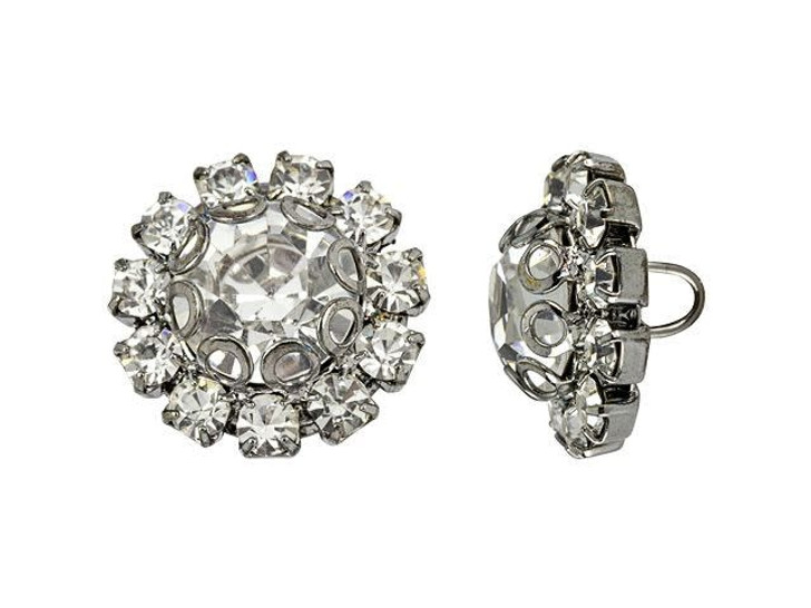 Gunmetal-Plated 19mm Crystal Rhinestone Round Flower Button
