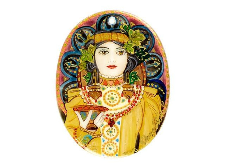 Hand-Painted Cremant Imperial by Mucha Mother of Pearl Pendant