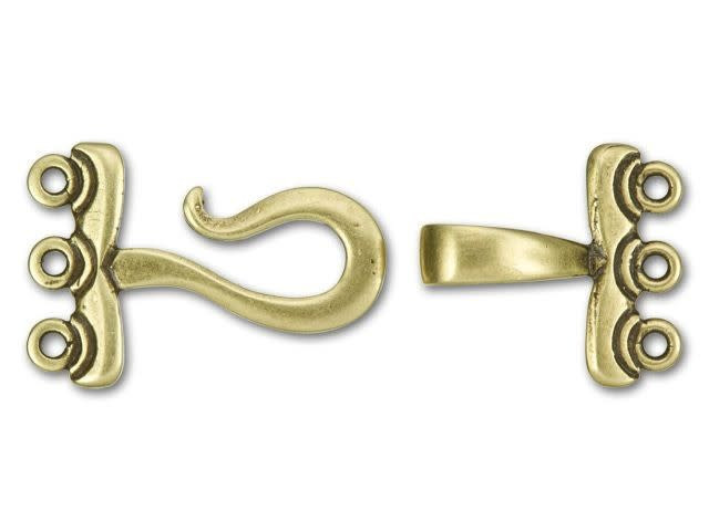 JBB Antique BrassPlated Brass MultiStrand 3 Ring Hook and Eye Clasp Set