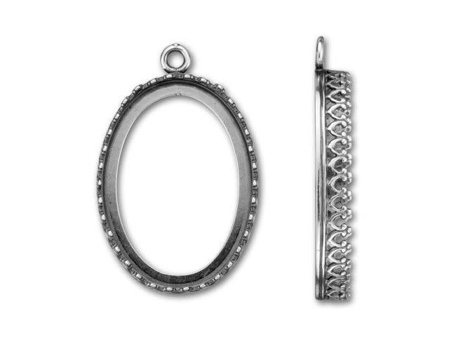 JBB Antique Silver-Plated Brass 18x25mm Oval Crown Bezel Pendant