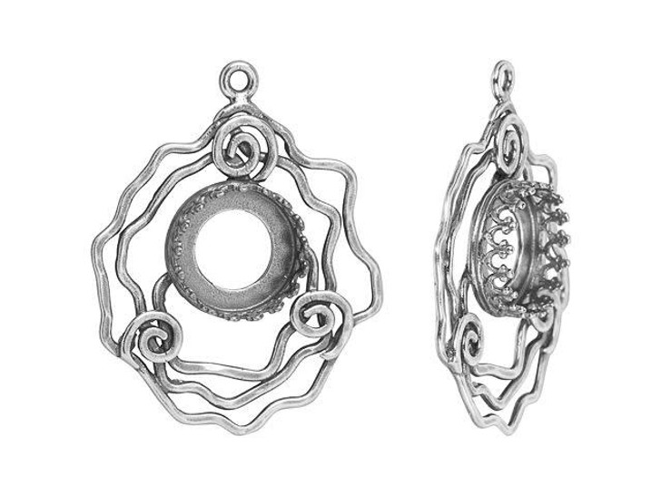 JBB Antique Silver-Plated Brass Abstract Spiral Circle Bezel Pendant