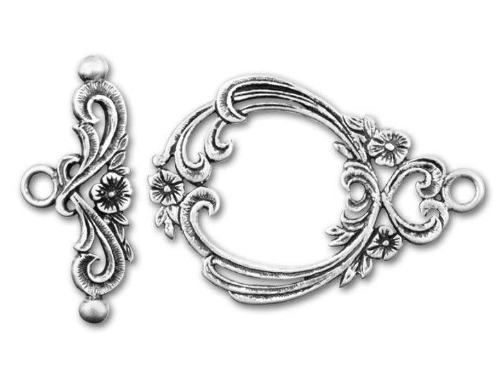 JBB Antique Sterling Silver with Small Flowers and Curls Toggle Clasp