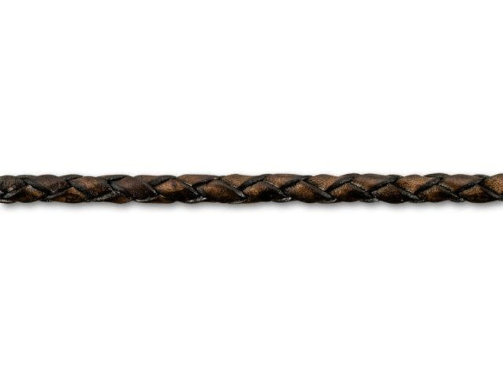 Leather Cord USA 3mm Natural Antique Brown Braided Bolo Leather - by the Foot