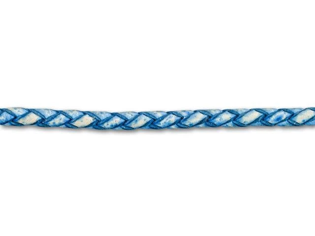 Leather Cord USA 3mm Natural Blue Braided Bolo Leather - by the Foot