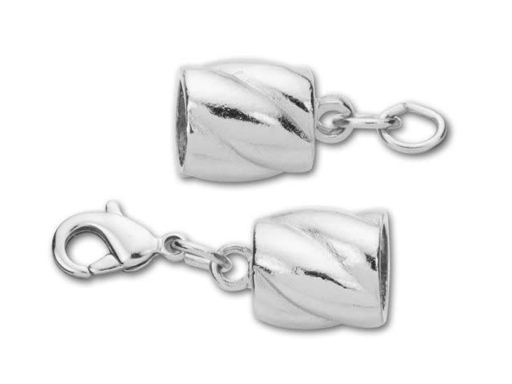 Sterling Silver Barrel Magnetic Clasp with Large Lobster Clasp