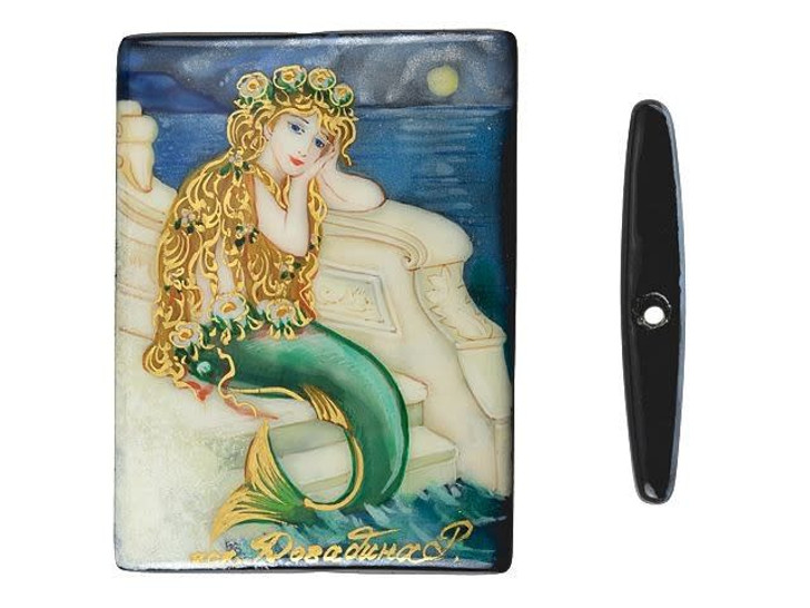 Little Mermaid by Hans Christian Andersen on Black Agate Rectangle Bead
