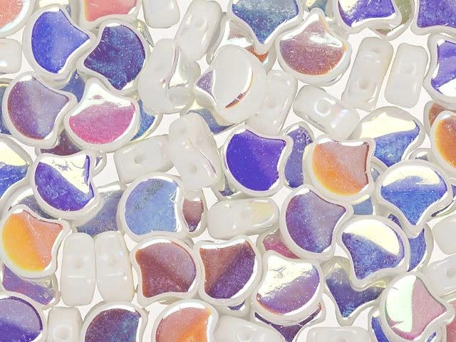 Matubo 2-Hole Opaque White Double Sided AB Ginkgo Leaf Bead 2.5-Inch Tube