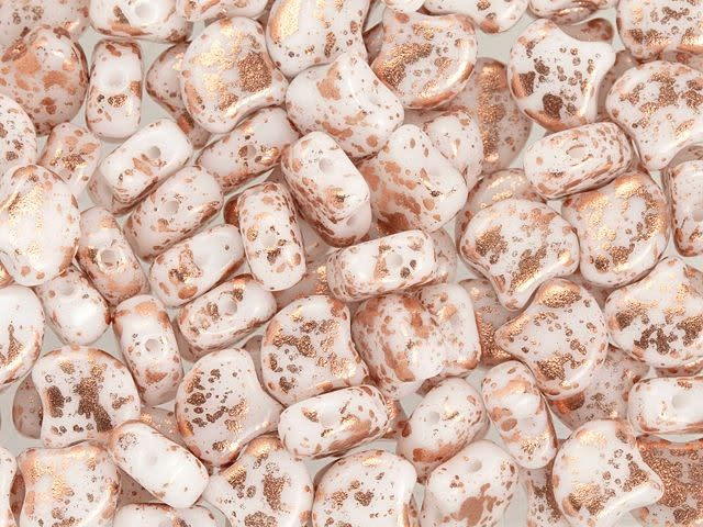 Matubo 2-Hole White Copper Splash Ginkgo Leaf Bead 2.5-Inch Tube