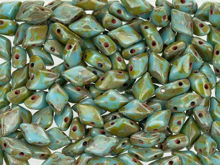 Matubo GemDuo 8 x 5mm Blue Turquoise Picasso Czech Glass 2-Hole Bead 2.5-Inch Tube