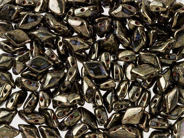 Matubo GemDuo 8 x 5mm Jet Bronze Picasso Czech Glass 2-Hole Bead 2.5-Inch Tube