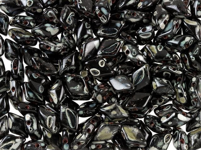 Matubo GemDuo 8 x 5mm Jet Picasso Czech Glass 2-Hole Bead 2.5-Inch Tube