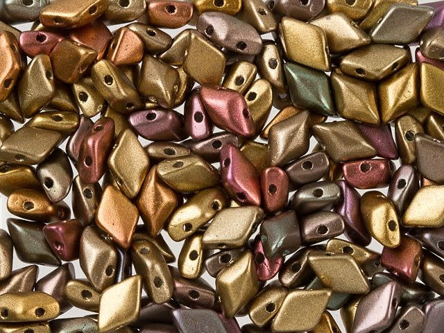 Matubo GemDuo 8 x 5mm Matte Metallic Gold Copper Iris Czech Glass 2-Hole Bead 2.5-Inch Tube