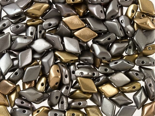 Matubo GemDuo 8 x 5mm Matte Metallic Leather Czech Glass 2-Hole Bead 2.5-Inch Tube