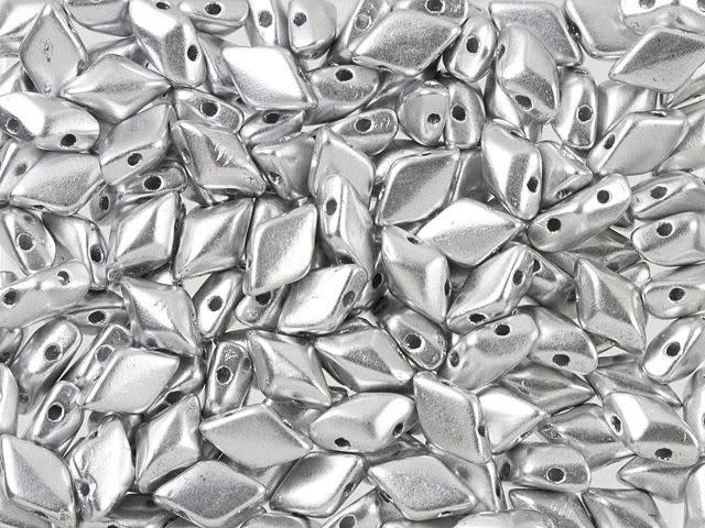 Matubo GemDuo 8 x 5mm Matte Metallic Silver Czech Glass 2-Hole Bead 2.5-Inch Tube