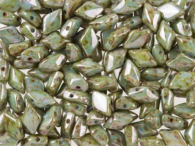Matubo GemDuo 8 x 5mm Opaque Green Luster Czech Glass 2-Hole Bead 2.5-Inch Tube