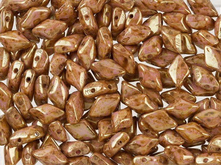 Matubo GemDuo 8 x 5mm Opaque Rose/Gold Topaz Luster Czech Glass 2-Hole Bead 2.5-Inch Tube