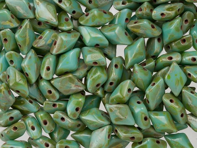 Matubo GemDuo 8 x 5mm Opaque Turquoise Picasso Czech Glass 2-Hole Bead 2.5-Inch Tube