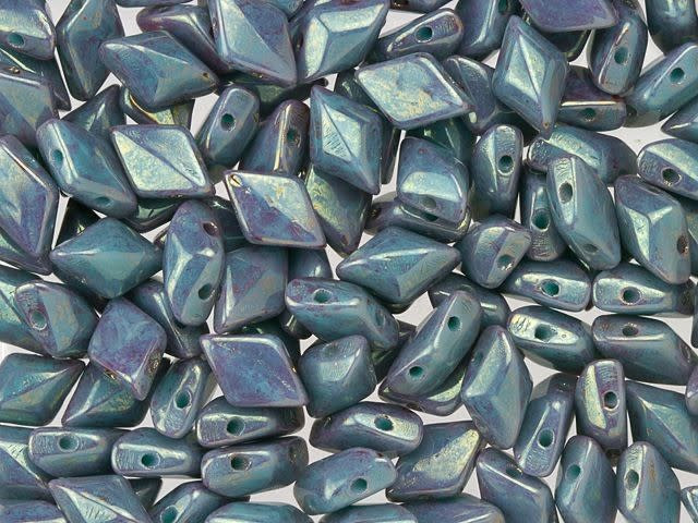 Matubo GemDuo 8 x 5mm Turquoise Pink/Topaz Luster Czech Glass 2-Hole Bead 2.5-Inch Tube