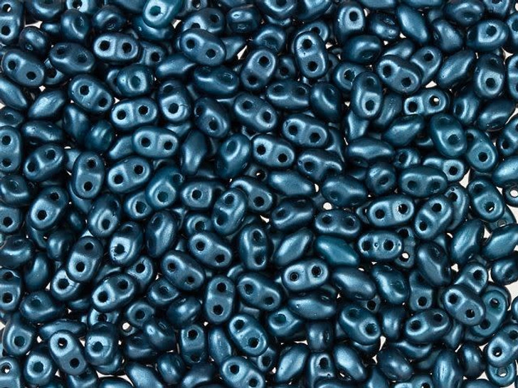 Matubo MiniDuo 2 x 4mm Steel Blue Pearl Coat 2-Hole Seed Bead 2.5-Inch Tube