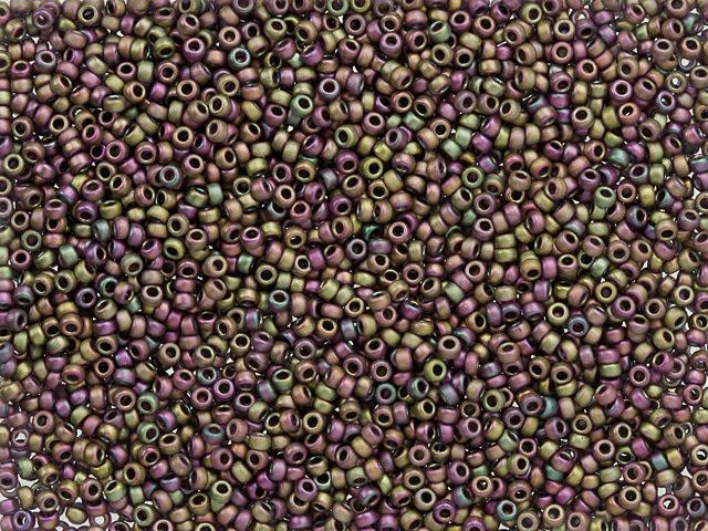Miyuki 15/0 Round Seed Beads - Opaque Green Pink AB Matte Luster 22g Vial